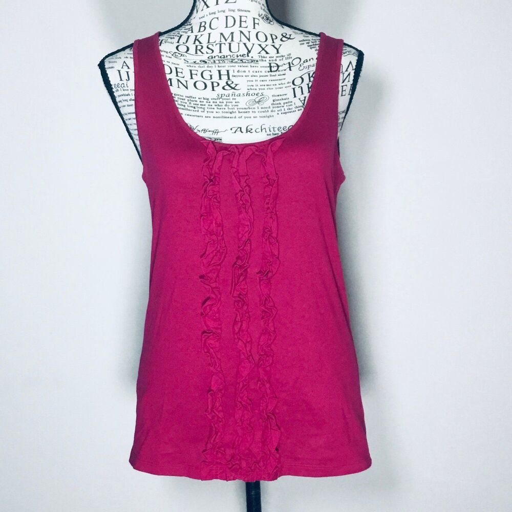 Bright pink ruffle tank top stretchy 3 rows of ruffles fairycore 100% cotton S